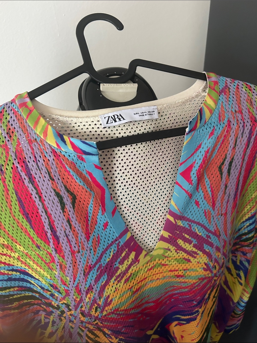 ZARA Multicolor V-Neck Mesh dress with Neon Print